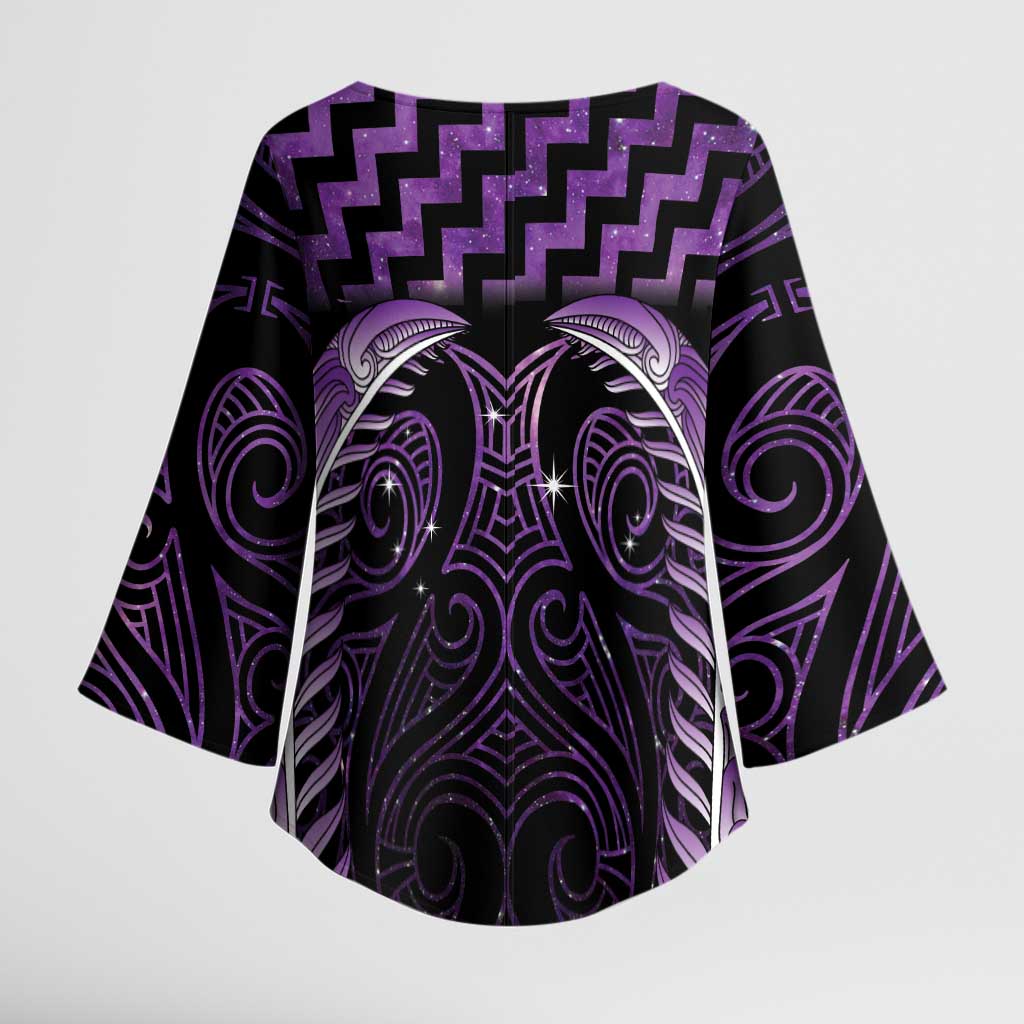 Purple Matariki New Zealand Kimono Sleeve Blouse Maori Poutama Galaxy Vibes - Aussie Hoodie