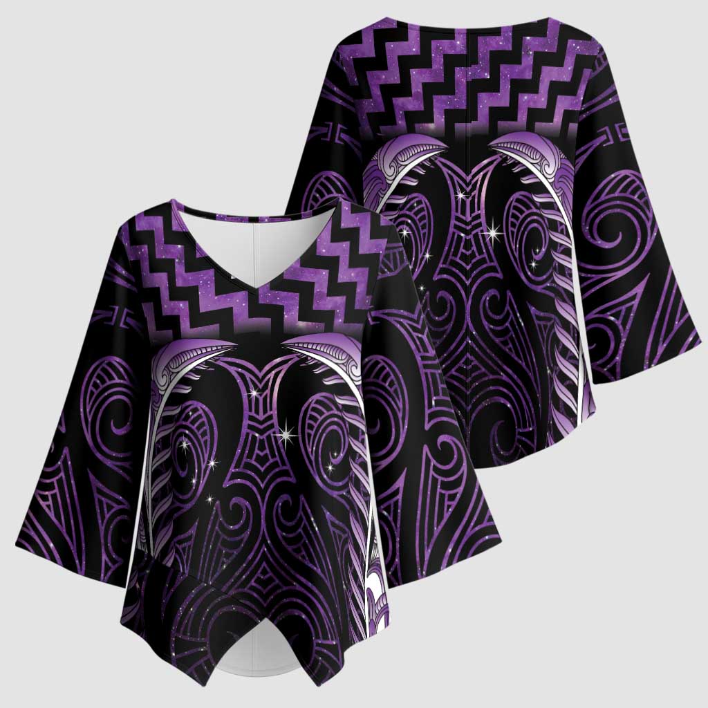 Purple Matariki New Zealand Kimono Sleeve Blouse Maori Poutama Galaxy Vibes - Aussie Hoodie