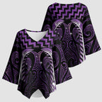 Purple Matariki New Zealand Kimono Sleeve Blouse Maori Poutama Galaxy Vibes - Aussie Hoodie