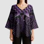 Purple Matariki New Zealand Kimono Sleeve Blouse Maori Poutama Galaxy Vibes - Aussie Hoodie