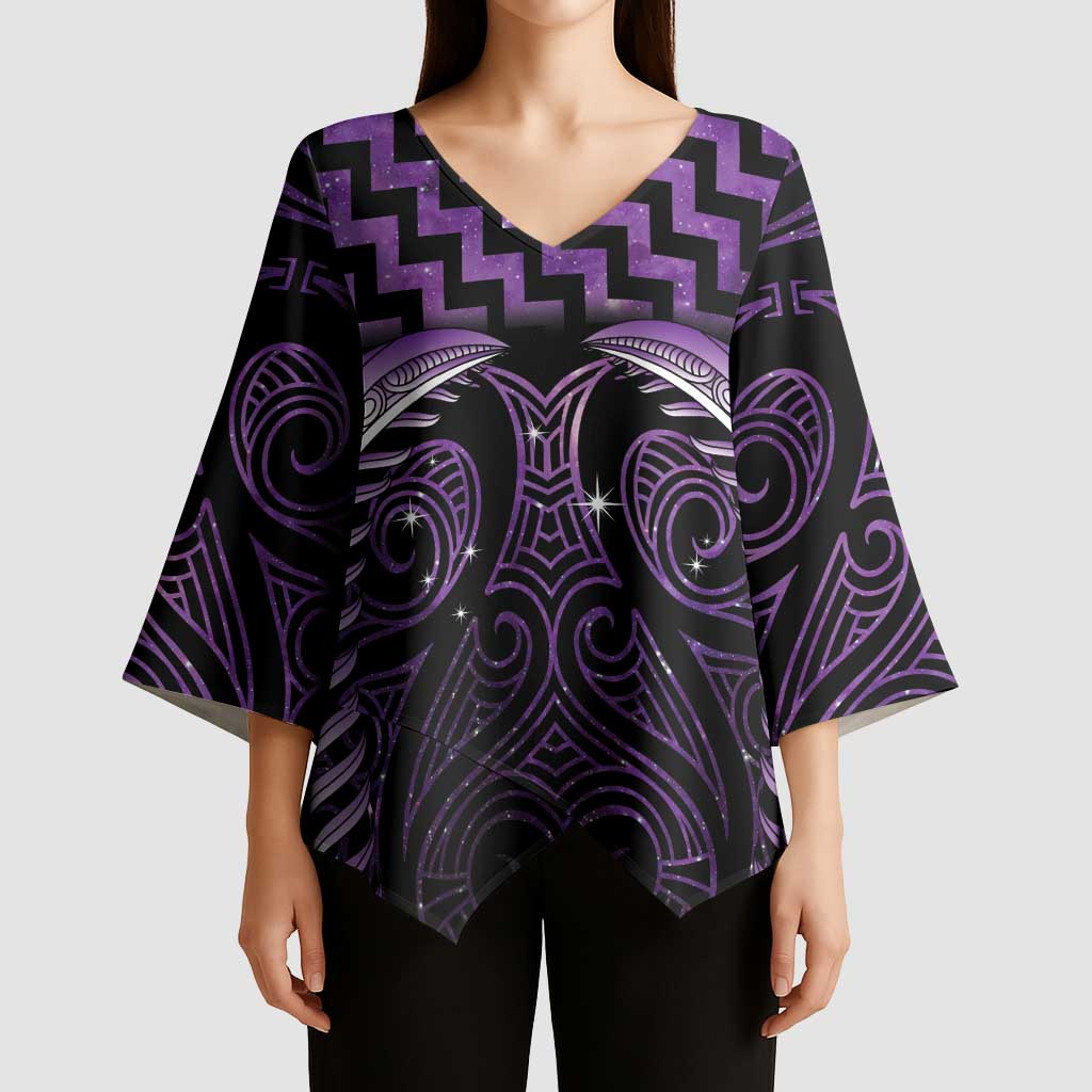 Purple Matariki New Zealand Kimono Sleeve Blouse Maori Poutama Galaxy Vibes - Aussie Hoodie
