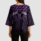 Purple Matariki New Zealand Kimono Sleeve Blouse Maori Poutama Galaxy Vibes - Aussie Hoodie