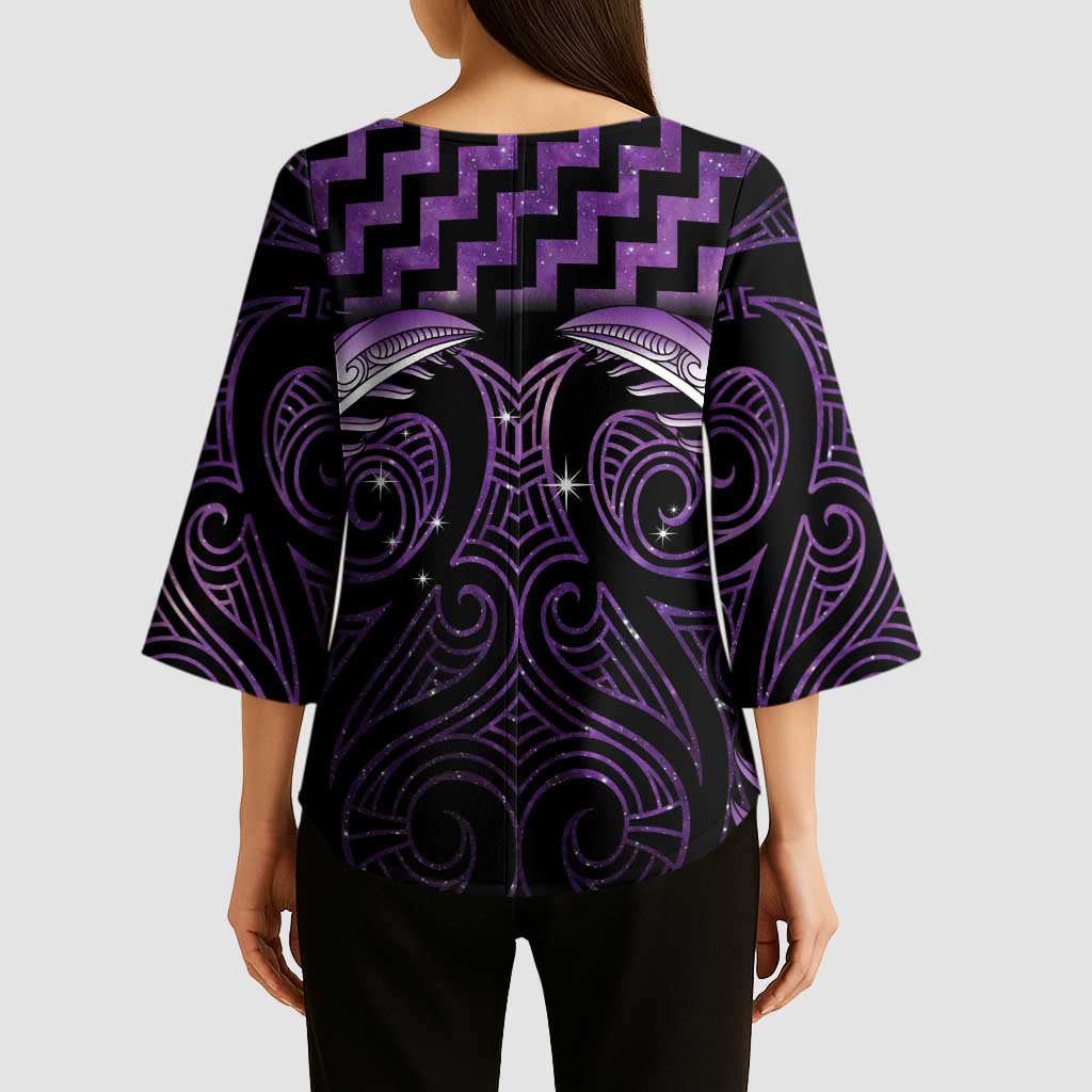 Purple Matariki New Zealand Kimono Sleeve Blouse Maori Poutama Galaxy Vibes - Aussie Hoodie