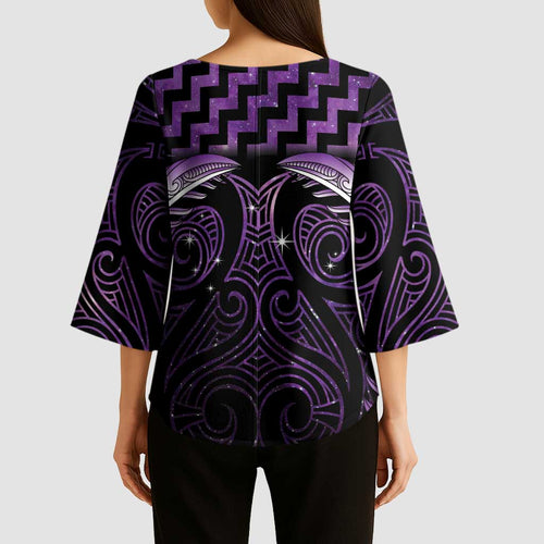 Purple Matariki New Zealand Kimono Sleeve Blouse Maori Poutama Galaxy Vibes - Aussie Hoodie
