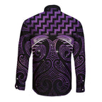 Purple Matariki New Zealand Long Sleeve Button Shirt Maori Poutama Galaxy Vibes