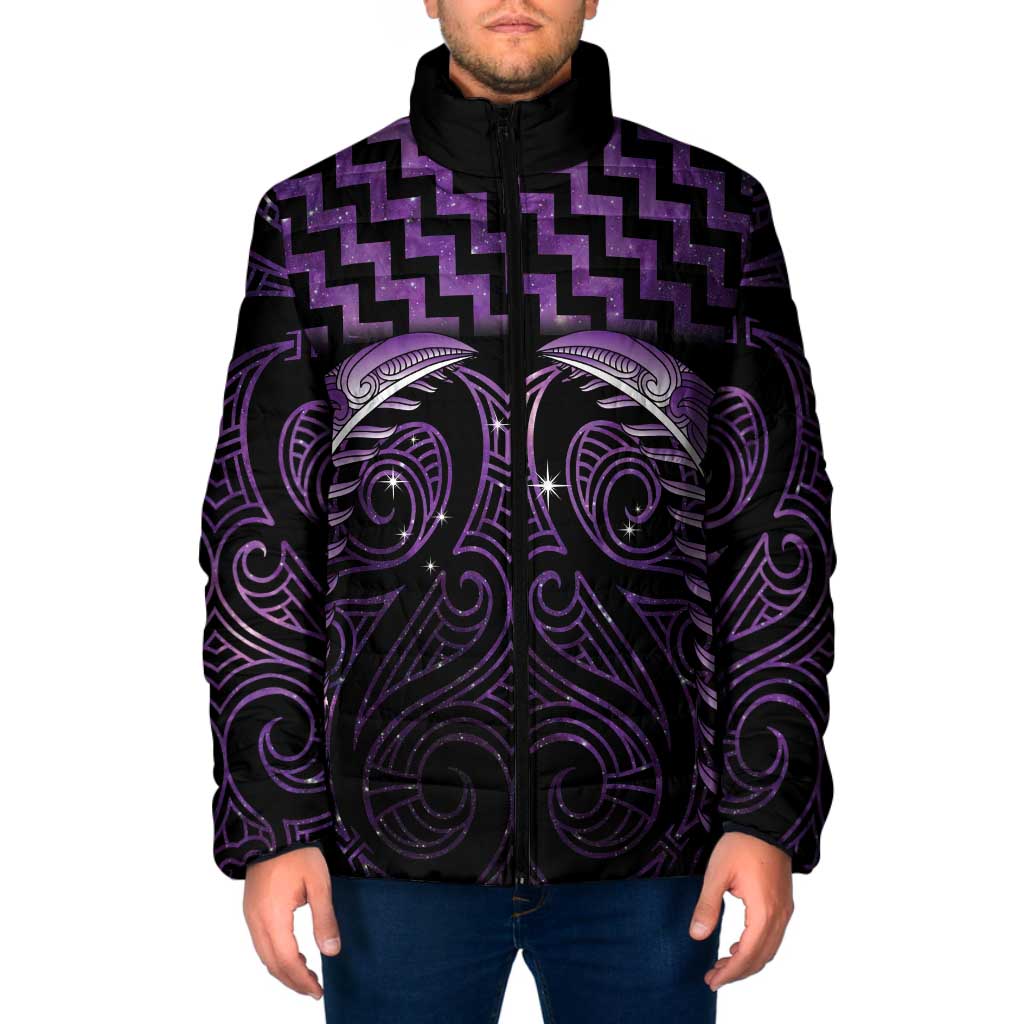 Purple Matariki New Zealand Padded Jacket Maori Poutama Galaxy Vibes - Aussie Hoodie