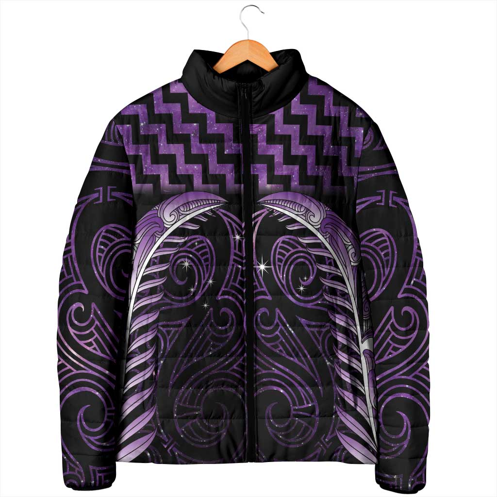 Purple Matariki New Zealand Padded Jacket Maori Poutama Galaxy Vibes - Aussie Hoodie