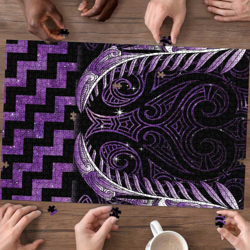 Purple Matariki New Zealand Puzzle Maori Poutama Galaxy Vibes - Aussie Hoodie