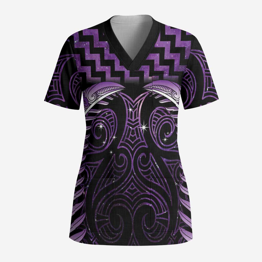 Purple Matariki New Zealand Scrub Top Maori Poutama Galaxy Vibes - Aussie Hoodie