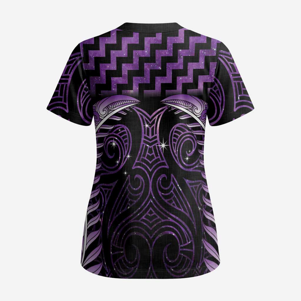 Purple Matariki New Zealand Scrub Top Maori Poutama Galaxy Vibes - Aussie Hoodie
