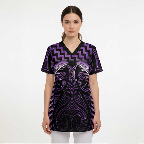 Purple Matariki New Zealand Scrub Top Maori Poutama Galaxy Vibes - Aussie Hoodie