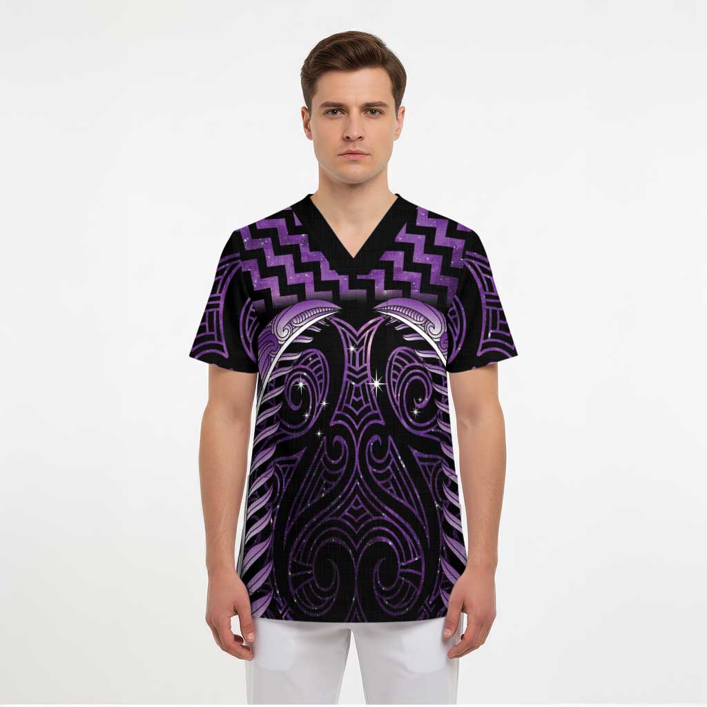 Purple Matariki New Zealand Scrub Top Maori Poutama Galaxy Vibes - Aussie Hoodie