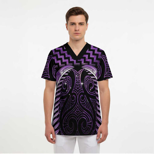 Purple Matariki New Zealand Scrub Top Maori Poutama Galaxy Vibes - Aussie Hoodie