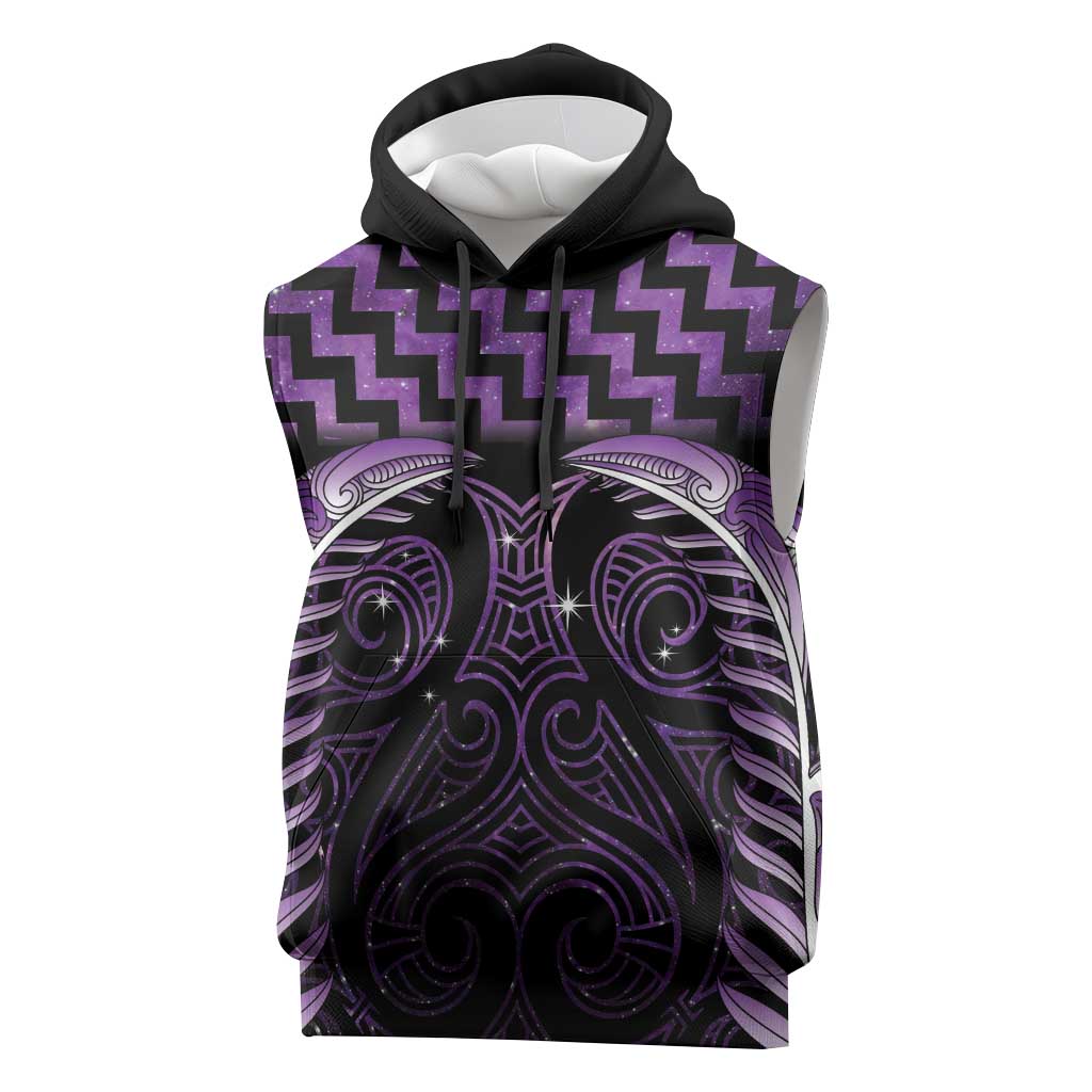 Purple Matariki New Zealand Sleeveless Hoodie Maori Poutama Galaxy Vibes - Aussie Hoodie