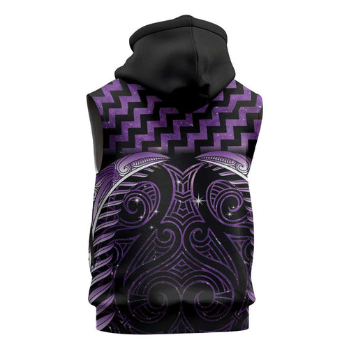 Purple Matariki New Zealand Sleeveless Hoodie Maori Poutama Galaxy Vibes - Aussie Hoodie