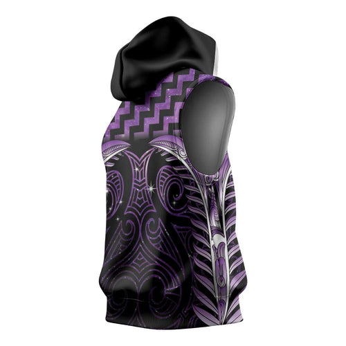Purple Matariki New Zealand Sleeveless Hoodie Maori Poutama Galaxy Vibes - Aussie Hoodie