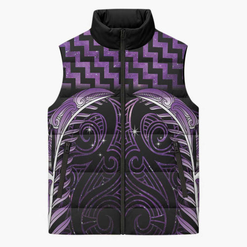 Purple Matariki New Zealand Sleeveless Puffer Jacket Maori Poutama Galaxy Vibes - Aussie Hoodie