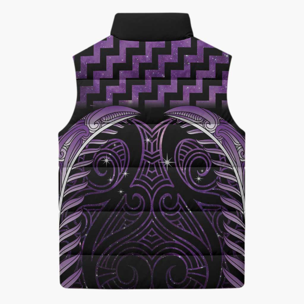 Purple Matariki New Zealand Sleeveless Puffer Jacket Maori Poutama Galaxy Vibes - Aussie Hoodie