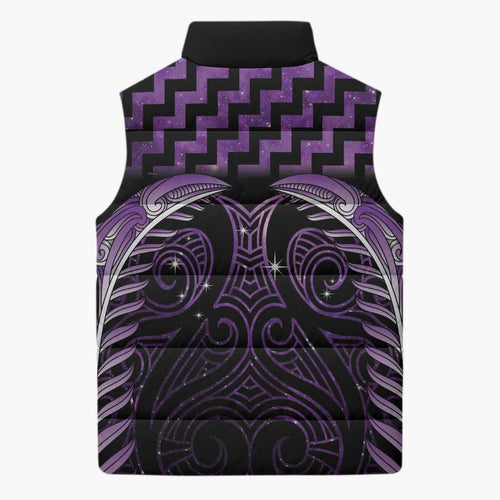 Purple Matariki New Zealand Sleeveless Puffer Jacket Maori Poutama Galaxy Vibes - Aussie Hoodie