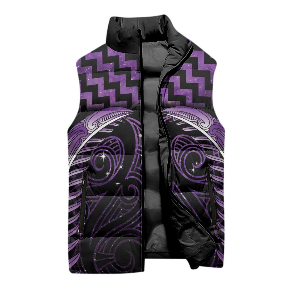 Purple Matariki New Zealand Sleeveless Puffer Jacket Maori Poutama Galaxy Vibes - Aussie Hoodie