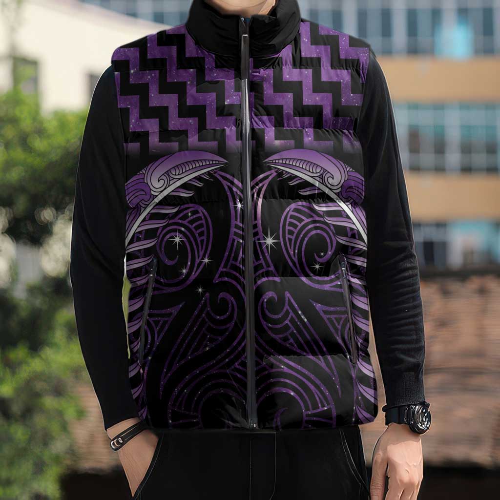 Purple Matariki New Zealand Sleeveless Puffer Jacket Maori Poutama Galaxy Vibes - Aussie Hoodie