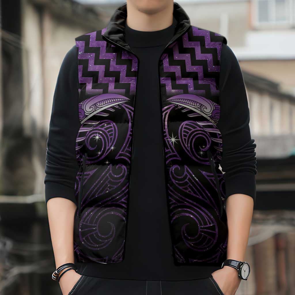 Purple Matariki New Zealand Sleeveless Puffer Jacket Maori Poutama Galaxy Vibes - Aussie Hoodie