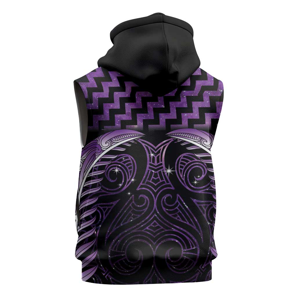 Purple Matariki New Zealand Sleeveless Zip Hoodie Maori Poutama Galaxy Vibes LT14