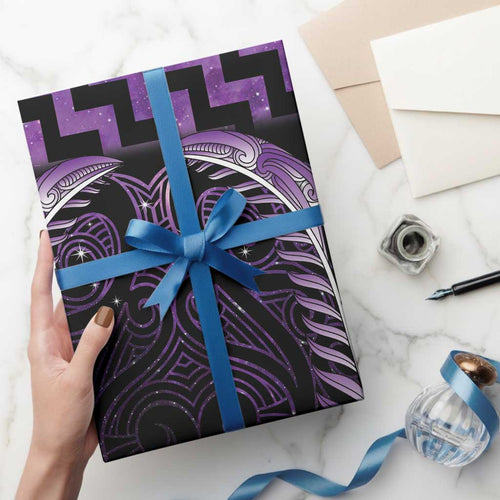 Purple Matariki New Zealand Wrapping Paper Maori Poutama Galaxy Vibes - Aussie Hoodie