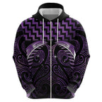 Purple Matariki New Zealand Zip Hoodie Maori Poutama Galaxy Vibes