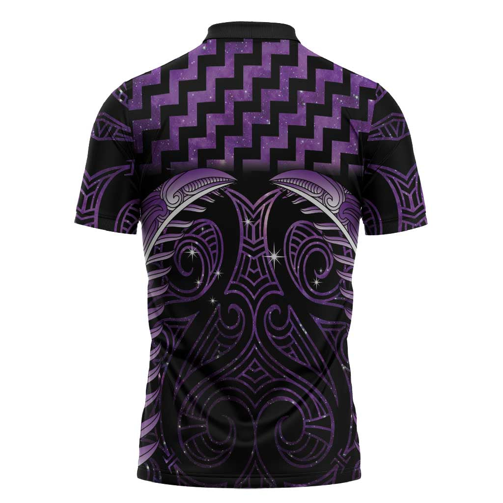 Purple Matariki New Zealand Zipper Polo Shirt Maori Poutama Galaxy Vibes - Aussie Hoodie