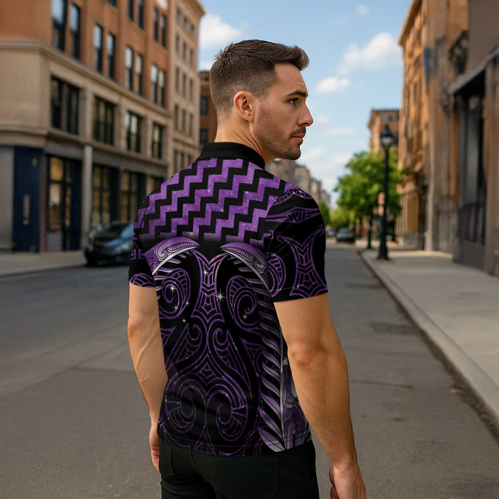 Purple Matariki New Zealand Zipper Polo Shirt Maori Poutama Galaxy Vibes - Aussie Hoodie