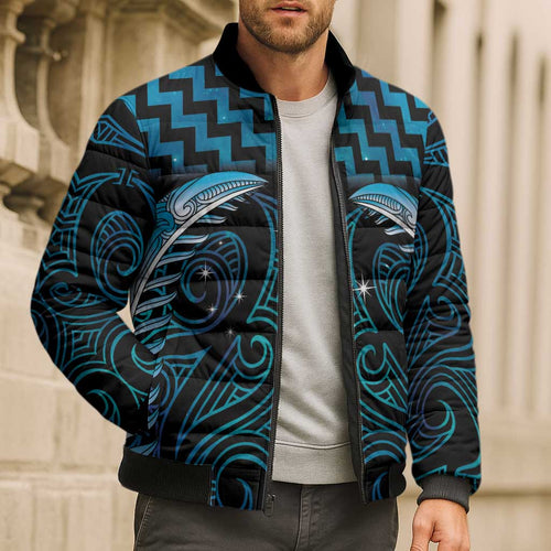 Blue Matariki New Zealand Bomber Puffer Jacket Maori Poutama Galaxy Vibes - Aussie Hoodie