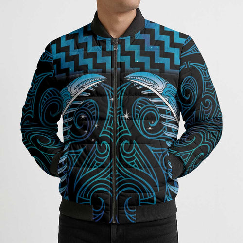 Blue Matariki New Zealand Bomber Puffer Jacket Maori Poutama Galaxy Vibes - Aussie Hoodie