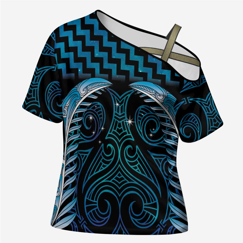 Blue Matariki New Zealand Cross Shoulder Shirt Maori Poutama Galaxy Vibes - Aussie Hoodie