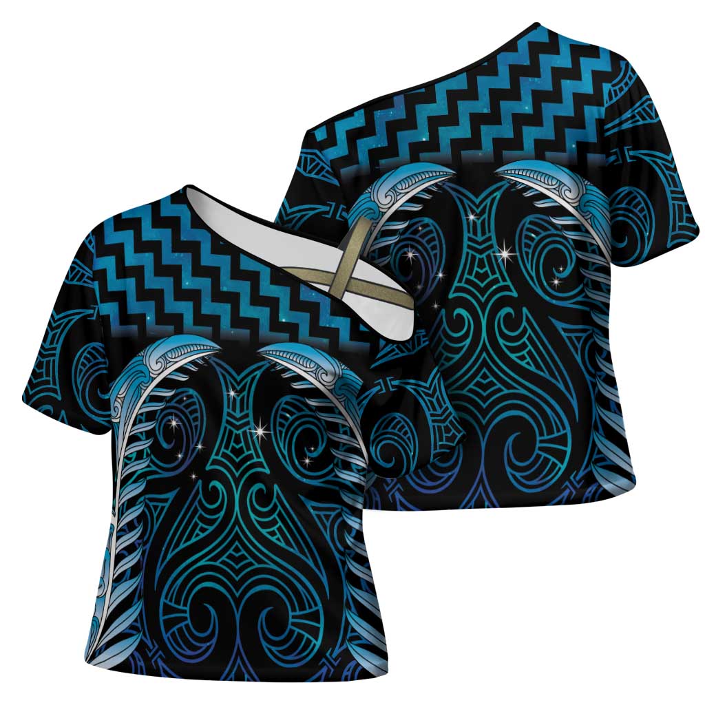 Blue Matariki New Zealand Cross Shoulder Shirt Maori Poutama Galaxy Vibes - Aussie Hoodie