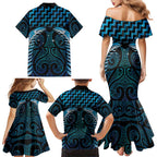 Blue Matariki New Zealand Family Matching Mermaid Dress and Hawaiian Shirt Maori Poutama Galaxy Vibes