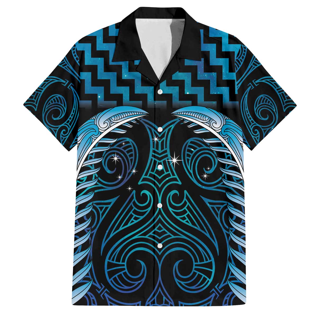 Blue Matariki New Zealand Family Matching Off The Shoulder Long Sleeve Dress and Hawaiian Shirt Maori Poutama Galaxy Vibes