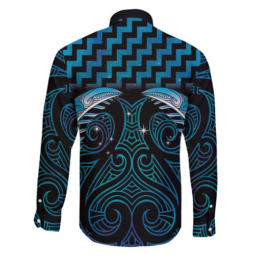 Blue Matariki New Zealand Family Matching Off The Shoulder Long Sleeve Dress and Hawaiian Shirt Maori Poutama Galaxy Vibes