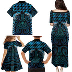 Blue Matariki New Zealand Family Matching Puletasi and Hawaiian Shirt Maori Poutama Galaxy Vibes
