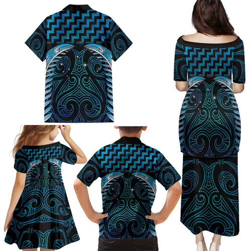Blue Matariki New Zealand Family Matching Puletasi and Hawaiian Shirt Maori Poutama Galaxy Vibes