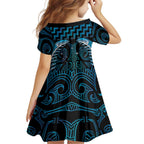 Blue Matariki New Zealand Family Matching Short Sleeve Bodycon Dress and Hawaiian Shirt Maori Poutama Galaxy Vibes