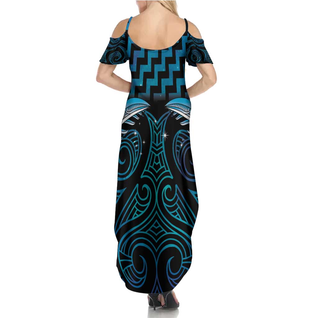 Blue Matariki New Zealand Family Matching Summer Maxi Dress and Hawaiian Shirt Maori Poutama Galaxy Vibes