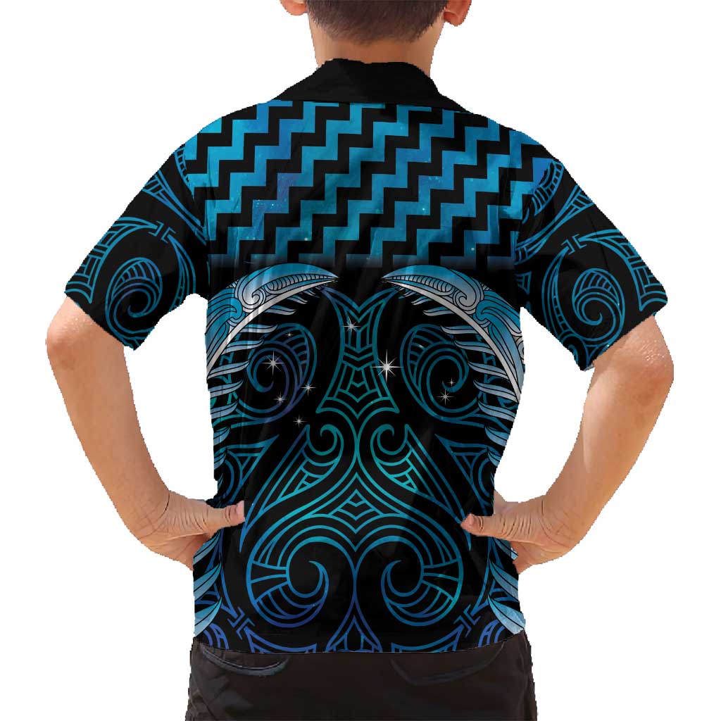 Blue Matariki New Zealand Family Matching Tank Maxi Dress and Hawaiian Shirt Maori Poutama Galaxy Vibes