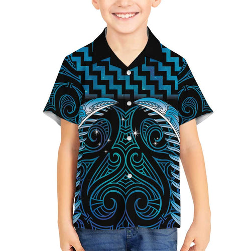 Blue Matariki New Zealand Family Matching Tank Maxi Dress and Hawaiian Shirt Maori Poutama Galaxy Vibes