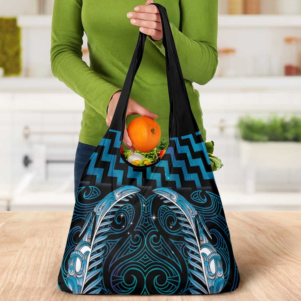 Blue Matariki New Zealand Grocery Bag Maori Poutama Galaxy Vibes