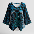 Blue Matariki New Zealand Kimono Sleeve Blouse Maori Poutama Galaxy Vibes - Aussie Hoodie