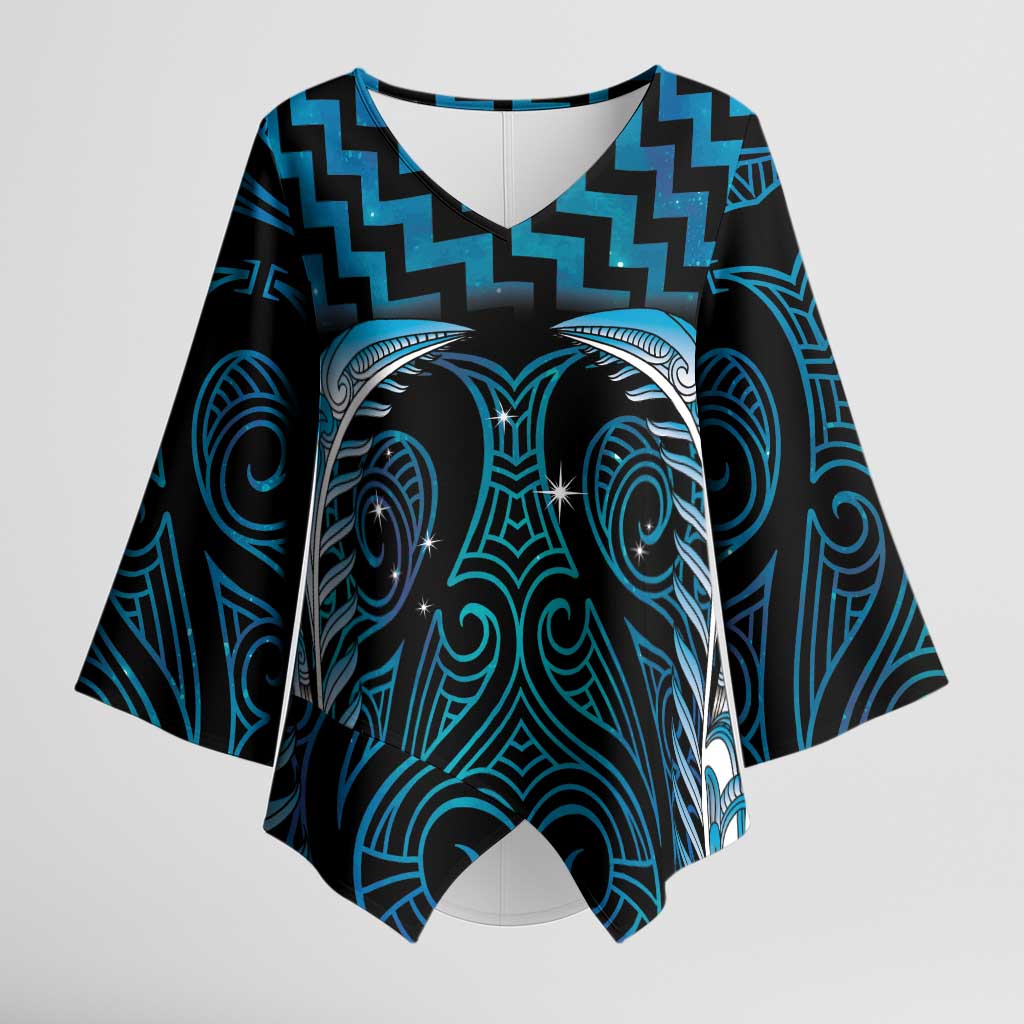 Blue Matariki New Zealand Kimono Sleeve Blouse Maori Poutama Galaxy Vibes - Aussie Hoodie