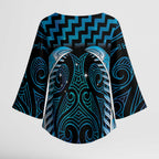 Blue Matariki New Zealand Kimono Sleeve Blouse Maori Poutama Galaxy Vibes - Aussie Hoodie