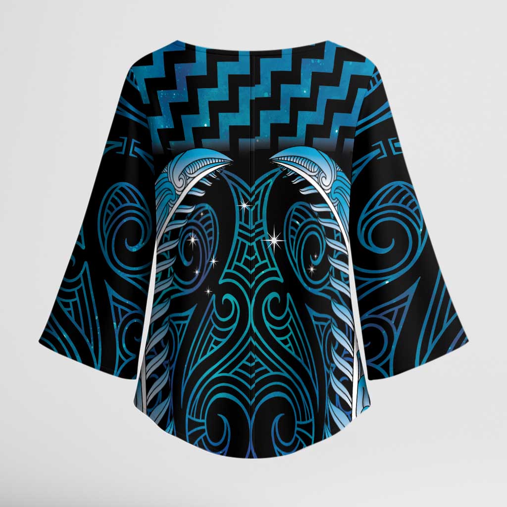 Blue Matariki New Zealand Kimono Sleeve Blouse Maori Poutama Galaxy Vibes - Aussie Hoodie
