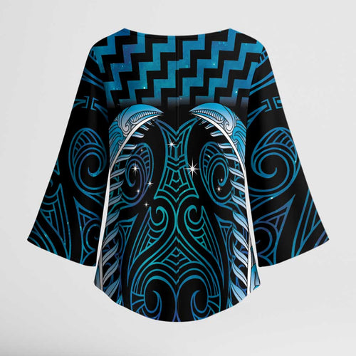 Blue Matariki New Zealand Kimono Sleeve Blouse Maori Poutama Galaxy Vibes - Aussie Hoodie